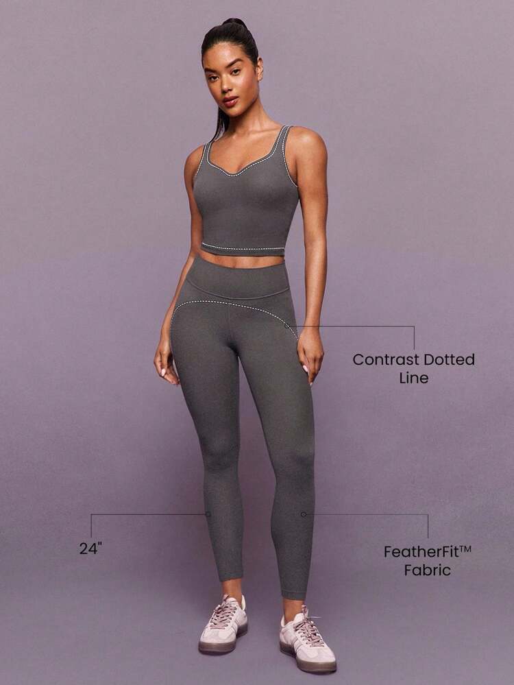 24" FeatherFit™ Big Vibe Soft Stretchy Sweat-Wicking Contrast Dotted Line Leggings Low-Impact Yoga Pilates Studio Gym Daily Active  Spring Summer