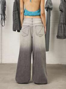 COUREZ Low Rise Light Acid Wash Baggy Jeans /Y2K  Clothes Women Streetwear Wide Leg Pants Baggy Jeans Vintage - Grey - View 4