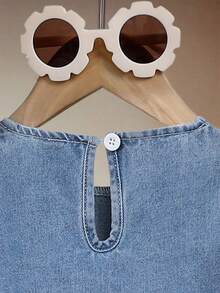 SHEIN Vintaside Kids 女宝宝韩版优雅3D蝴蝶结时尚套装，秋冬 - 藍色 - 查看 6