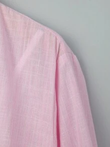 Rusticease 大码长袖休闲条纹衬衫，秋季女装 - 粉色 - 查看 7