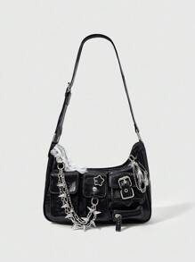 ROMWE Grunge Punk 蕾丝腋下包，休闲时尚百搭女士单肩包 - 黑色 - 查看 6