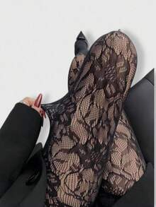ROMWE Kawaii Black Floral High Elasticity Fishnet Pantyhose