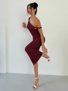 Firerie 女士优雅简约精致都市时尚日常通勤派对婚礼度假扭纹不对称紧身杏色细肩带连衣裙，春夏