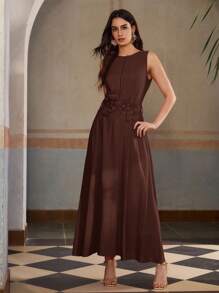 ZEYLAH VESTIDO DE LINO CON CINTURÓN - Café integral - Ver 4