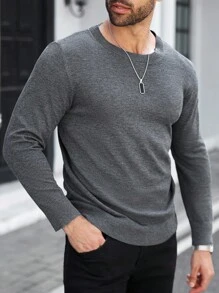 Manfinity Homme Plus Size Men's Solid Color Crew Neck Long Sleeve Casual Pullover Sweater Men Long Sleeve Sweater Men Gray Sweater , Fall Winter