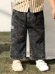 Cozy Pixies 男婴装饰编织松紧腰侧袋休闲牛仔裤 - 黑色 - 查看 3