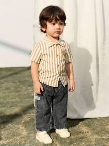 Cozy Pixies 男婴装饰编织松紧腰侧袋休闲牛仔裤 - 黑色 - 查看 5