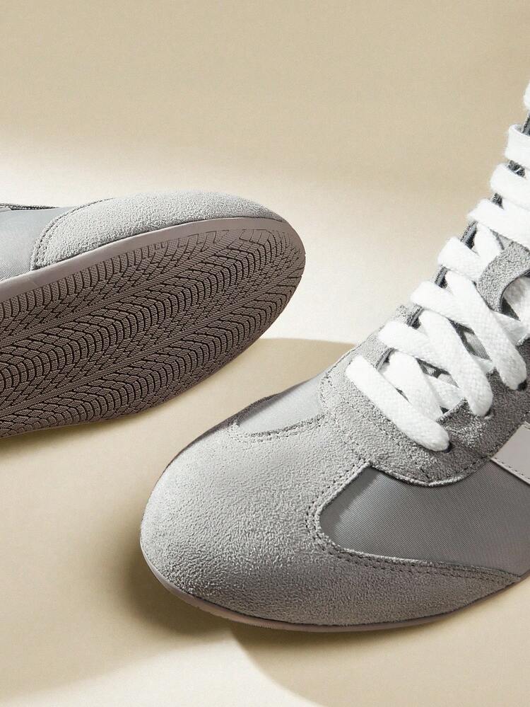 CUCCOO EASI Women's High-Top Lace-Up Round Toe Flat Casual Sneakers, Casual PU Leather Silver Color Autumn/Winter Sneakers For Daily Indoor & Outdoor Wear