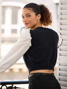 lacRébo Women's Fashion Color Block Knit Long Sleeve Sweater Teacher Outfits Office Outfits Business Casual Top Autumn Top Winter Top