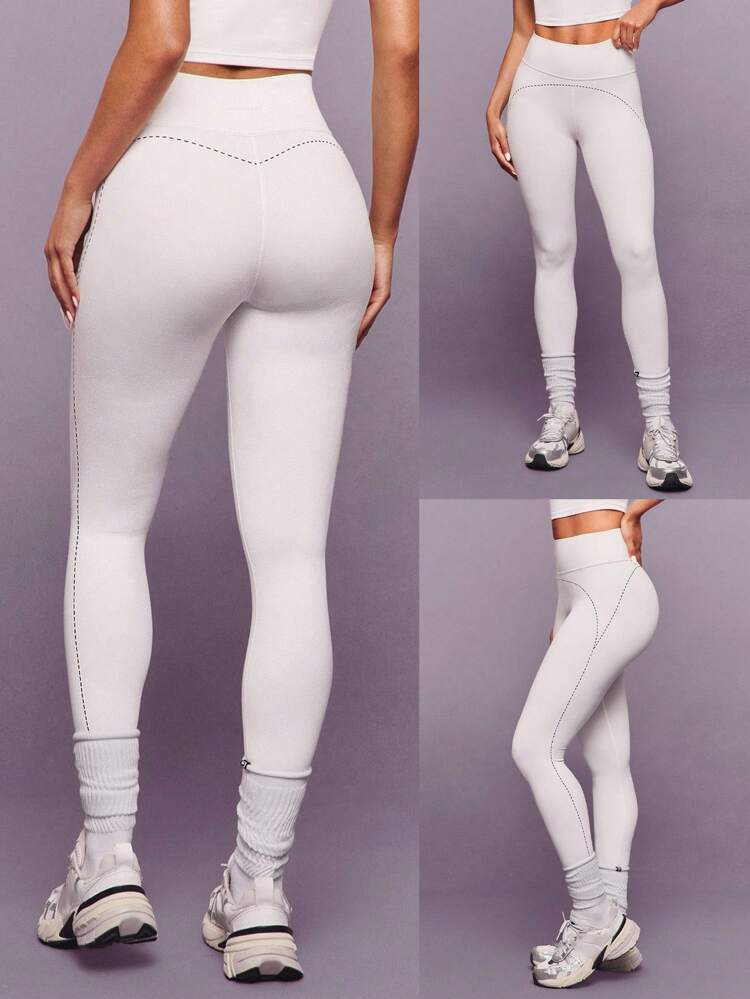 24" FeatherFit™ Big Vibe Soft Stretchy Sweat-Wicking Contrast Dotted Line Leggings Low-Impact Yoga Pilates Studio Gym Daily Active  Spring Summer