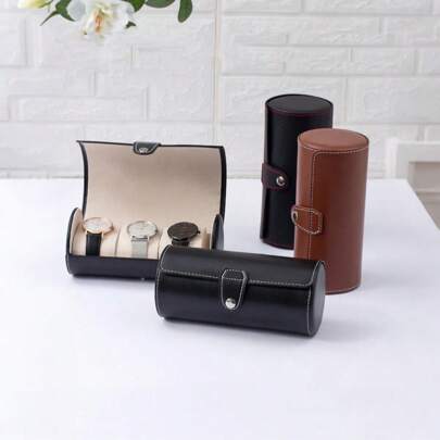 New Handmade Luxury PU Leather Round Travel Watch Box Dustproof Watch Storage Display Gift Box PU Leather Jewelry Box Back To School
