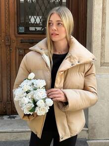 Cloudara Damen Kurze einfarbige Daunenjacke für den Winter - Schwarz - Übersicht 3