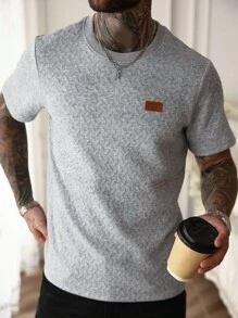 Manfinity Homme 男士夏季提花罗纹领短袖 T 恤，送给男朋友或丈夫的精美礼物，非常适合夏季日常休闲穿着，适合海边度假，时尚百搭的单品灰色纹理 T 恤男士灰色 T 恤男士短袖上衣灰色针织上衣纹理 T 恤 - 灰色 - 查看 6