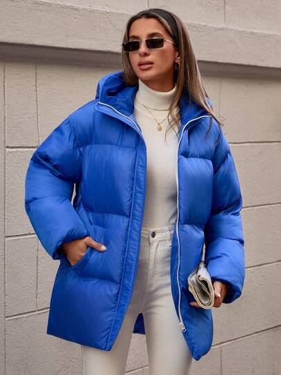 EURMUSE Fashionable Solid Color Hooded Jacket, Versatile For Winter