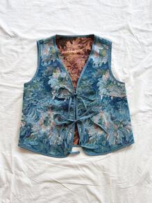 Soleia Women's Casual Vacation, Beach Wedding Guest, Graduation, St. Patrick's Day, Spring Break, Easter, Music Festival Elegant Bohemian Tropical Bowknot Strap Vest, Retro Jacket Top For Autumn/Winter