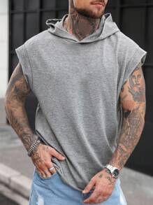 Manfinity Dauomo 男士純色針織無袖連帽衫 - 灰色 - 查看 5