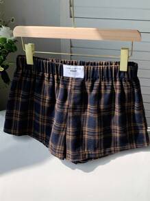 Comfortcana 复古棕色格子大码休闲短裤 - 棕色 - 查看 4