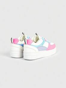 ROMWE Kawaii 女士厚底系带白色休闲运动鞋，百搭春夏季学生/运动风格 - 彩色 - 查看 3