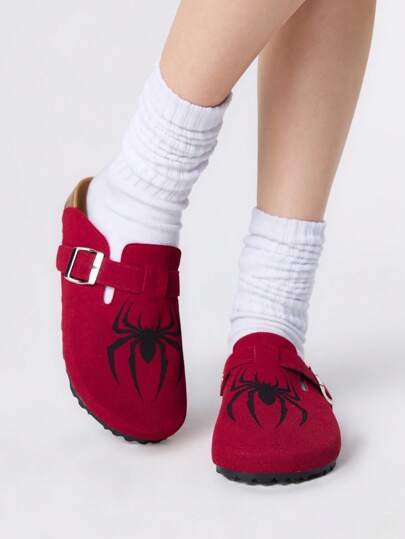 Grunge Punk Women's Dark Rock Punk Goth Style Peep Toe Slip-On Mule Flat Loafers, Mary Jane Flats, Soft Bottom Outdoor Slippers