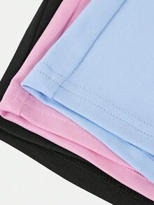 SHEIN Girlism 3件套青少年女童休闲纯色舒适高腰短裤 - 彩色 - 查看 7