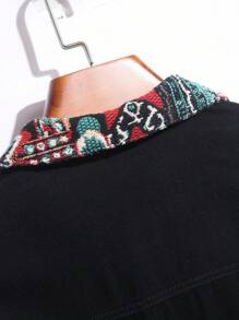 Manfinity Homme 男士几何图案拼接长袖单排扣休闲牛仔夹克 - 黑色 - 查看 4