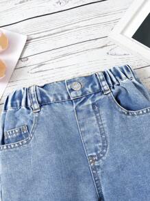 Young Girls Flare Leg Jeans With Ruffle Hem, Cute & Casual Loose Fit, Soft & Comfortable, Versatile For Pairing With Sweatshirts & T-Shirts, Lightweight Denim Pants Suitable For Spring & Autumn - Medium Wash - View 5