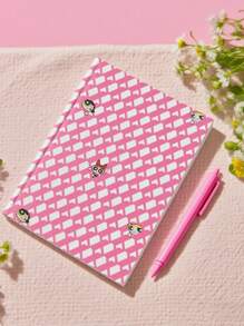 THE POWERPUFF GIRLS X SHEIN Cuaderno con tapa dura de color rosa con el patrón de Blossom, Bubbles y Buttercup - Páginas en blanco para bocetos, garabatos, diario y notas | Regalo con diseño de dibujos animados lindos para niñas - Rosa - Ver 1