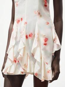 Lumivelle Women's Floral Print Chiffon Ruffle Strap Dress, Comfortable & Natural, Suitable For Vacation, Spring/Summer All White Summer Dress Clothes For University - White - View 3