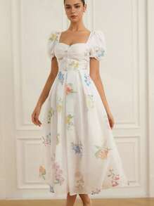 BELROSIE Organza Sleeveless Ruffle Trim Dress For Women - Multicolor - View 6