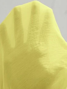 Aveloria Modichic 女款黃色秋季優雅職場襯衫，領口V領透視紋理面料側包覆長袖上衣，配不對稱金屬扣，OL風格 - 黃色 - 查看 7