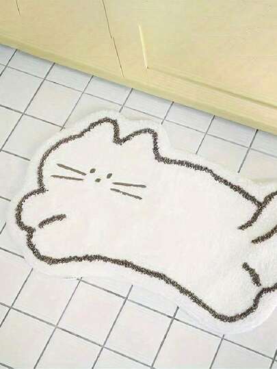 SHEIN 1개 빨 수 있는 인조 양모 펠트 카툰 고양이 모양의 러그, 침실, 거실, 사무실, 가정 장식용 실내 장식 카펫, 겨울 가정 욕실 장식 야외 러그 도어 매트 여름 욕실 액세서리