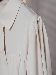 INAWLY 时尚夏季女式泡泡袖单排扣衬衫 - 杏色 - 查看 7