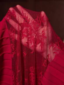 ZEYLAH Lace Splice Long Dress Shirt Style, Autumn/Winter - Red - View 8