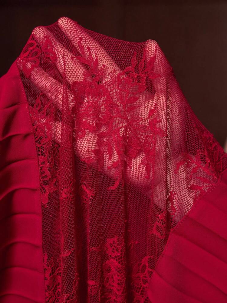 ZEYLAH Lace Splice Long Dress Shirt Style, Autumn/Winter