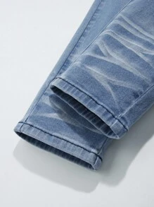 Tween Boy Street Urban Heavy Wash Elastic Waist Flat Pockets Skinny Jeans, School, Campus, College Summer Holiday - Medium Wash - View 5