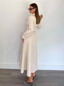 Siren Gaze Women's Casual Commuter Color Block Trim Front Button Long Dress, Fall Women Clothes,Back To School,Country Concert Outfit , Business Casual Woman, Teacher Outfits For Women,Date Night Outfits Women ,Birthday Outfit ,Brunch Outfits For Women,Western Women Wear ,Business Casual Woman ,,Fall Dresses For Women Winter Elegant Evening Dress