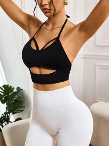 Slayoga Women's Casual Solid Color Minimalist Halter Sports Bra