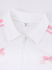 Sparklyn 2pcs/Set Teenager Girls Outfit, Back-To-School Spring Autumn Long Sleeve Zip-Up Jacket With Side Stripe & Bow, Matched With Knitted Short Skirt, Comfortable Fabric, Youthful Design For School Or Daily Wear Fall Winter