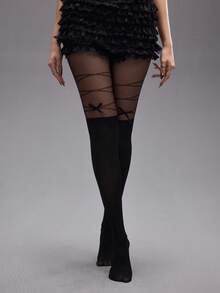 ROMWE Kawaii 1pc Cute Black Bow Sexy Fishnet Tights/Pantyhose/Leggings For Women - Black - View 2