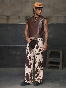 AXEPEAK 男士性感开裆宽松图案印花裤