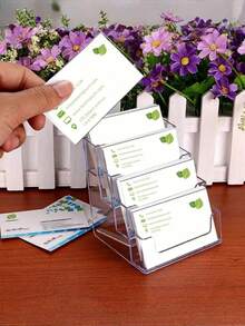 SHEIN 1pc/3pcs Transparent Multilayered Vertical Desktop Business Card Holder, Each Layer Can Hold About 50 Standard Business Cards, Suitable For Displaying On Counters Or Office Desks.