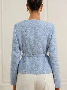 Revavyn Vải Tweed, Thắt lưng trang trí eo, Thiết kế thời trang đa năng thanh lịch và tinh tế cho áo khoác nữ - Màu xanh lam - Xem 2