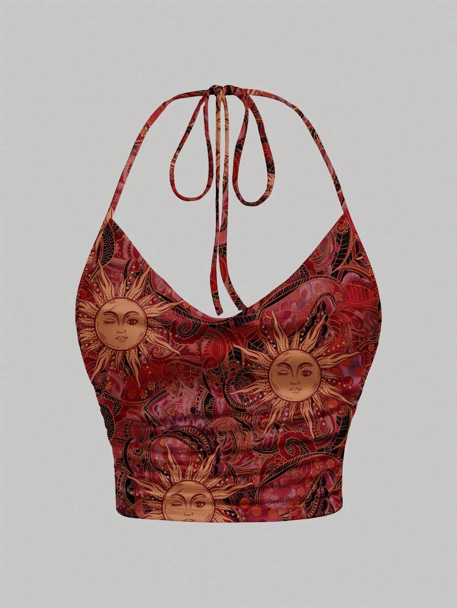 SHEIN MOD Áo kiểu dáng rộng rãi, tối giản, họa tiết mặt trời, cổ buộc dây. - Nhiều màu - Xem 1