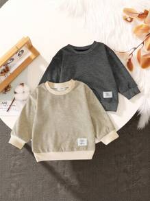 SHEIN Vintaside Kids 男婴宽松圆领长袖条纹上衣