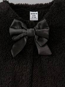 SHEIN Baby Girls' Warm Fleece Cardigan With Bow, Elegant And Versatile, Suitable For Outings, Autumn/Winter Fall - Black - View 5