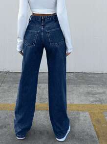 100% Cotton Women's Solid Color Casual Straight Leg Jeans