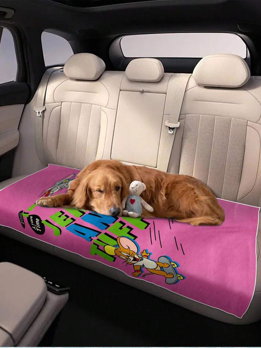 TOM & JERRY X SHEIN Toalla de playa multifuncional de moda de verano con estampado de letras y dibujos animados, material súper suave y colores llamativos - Rosado Sandía - Ver 1