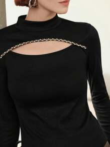 Uhlyne Women's Fashion Autumn Hollow Design Sexy Yet Elegant Retro Classic Casual High Neck Knit Slim Fit Practical Workwear Top All White Fall Cloth For Women