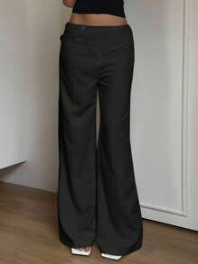 SHEIN EZwear Plus Size Casual Solid Color Loose Fit Wide Leg Pants, Versatile For Everyday Wear