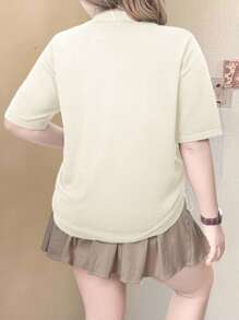 EMERY ROSE Plus Size Casual Solid Color Drawstring Short Sleeve Cardigan Winter Fall Autumn